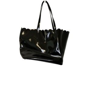Kate Spade New York Black Patent Leather Scalloped Edges Tote Bag‎